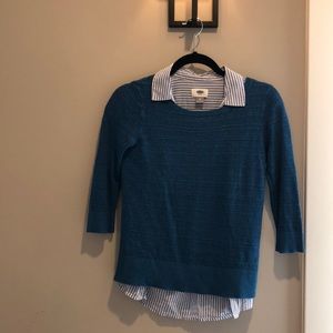 Banana Republic blue sweater and Striped Old Navy Blouse